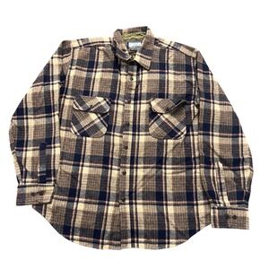 Fieldmaster Flannel Shirt Mens L Brown Plaid Wool Blend Vintage Workwear Heavy